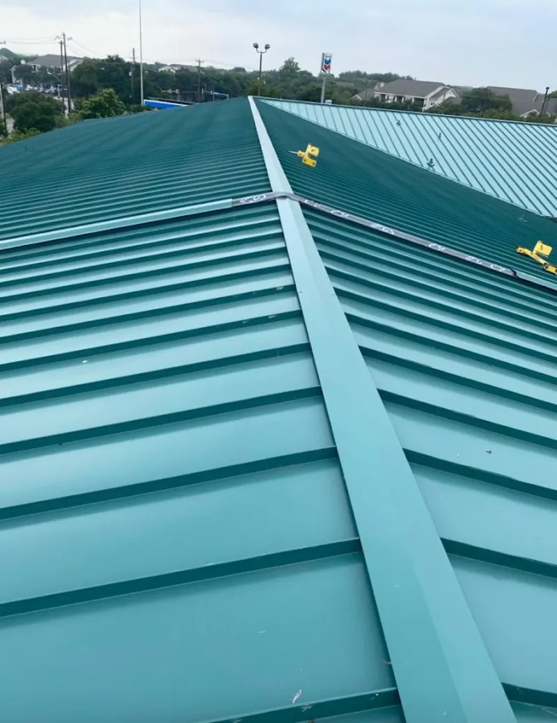 Green commercial metal roof ridge and valley for Metal Roof Repair in Long View